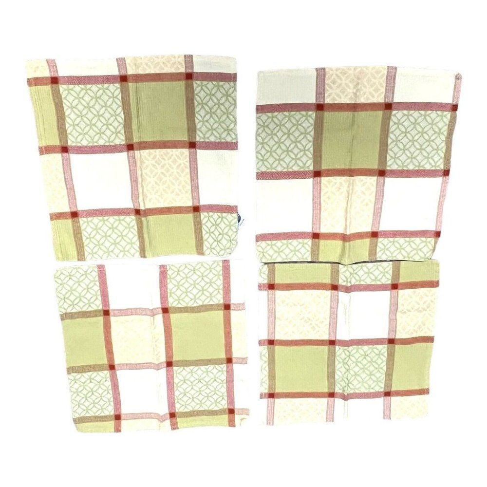 Food Network Set of Four 16” X 16” Woven Napkins in Green And Red Plaid Lot